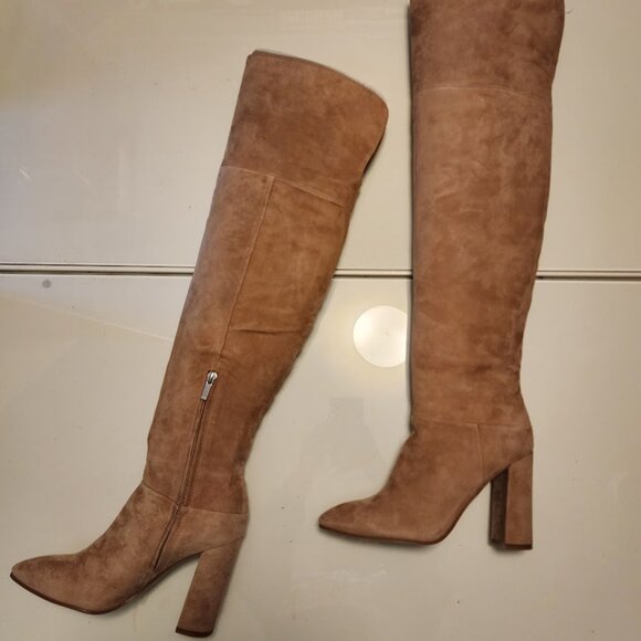 Marc Fisher Over-the-Knee Tan Suede Heeled Boots - Picture 1 of 6
